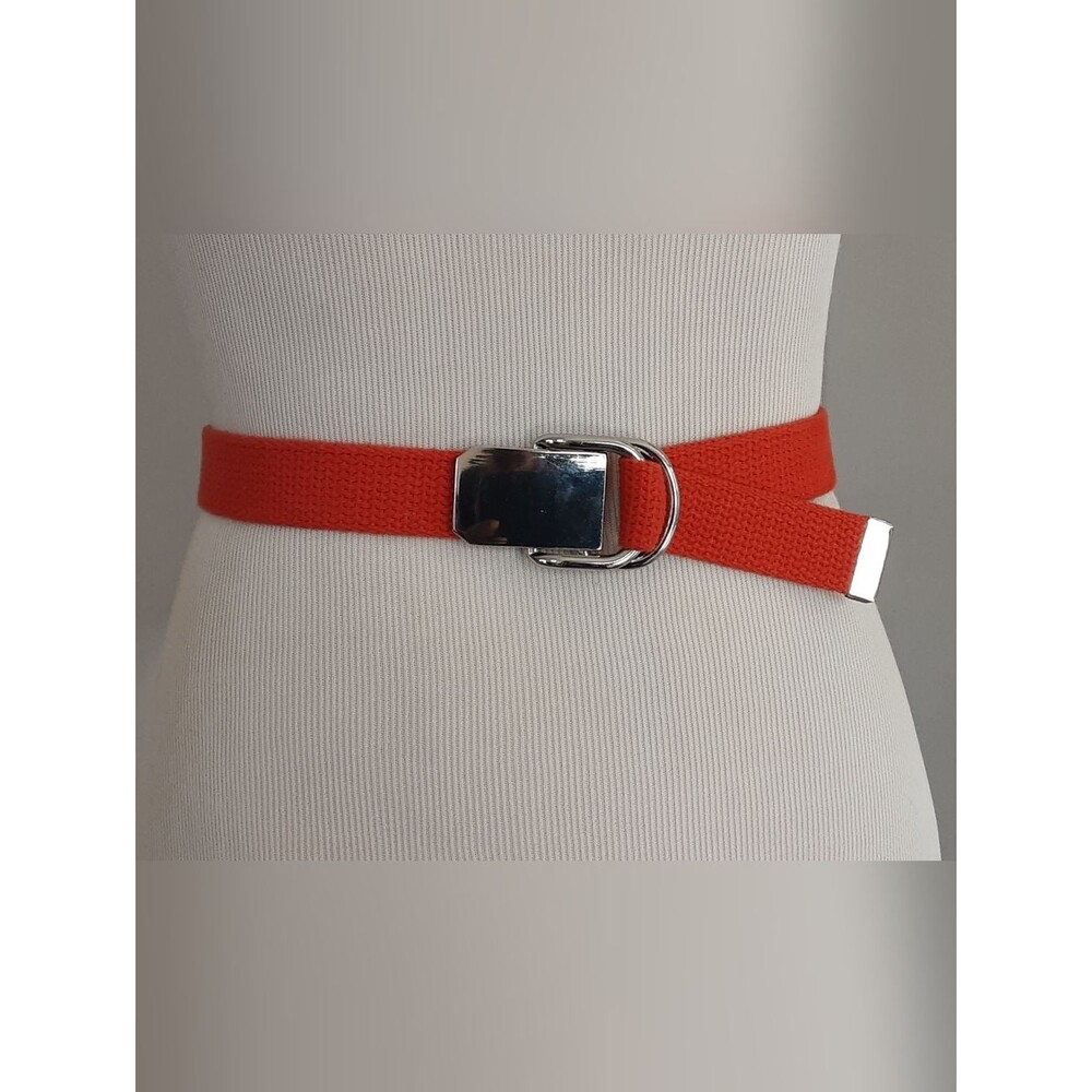 NINE WEST Orange Cotton Web Silver Buckle Belt Sz L - Style# 313015